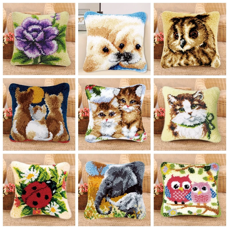 DIY Animal Latch Hook Segment Embroidery Pillow Coarse Wool Cross Stitch Embroidered Handcraft Pillow Latch Hook Kits Home Decor