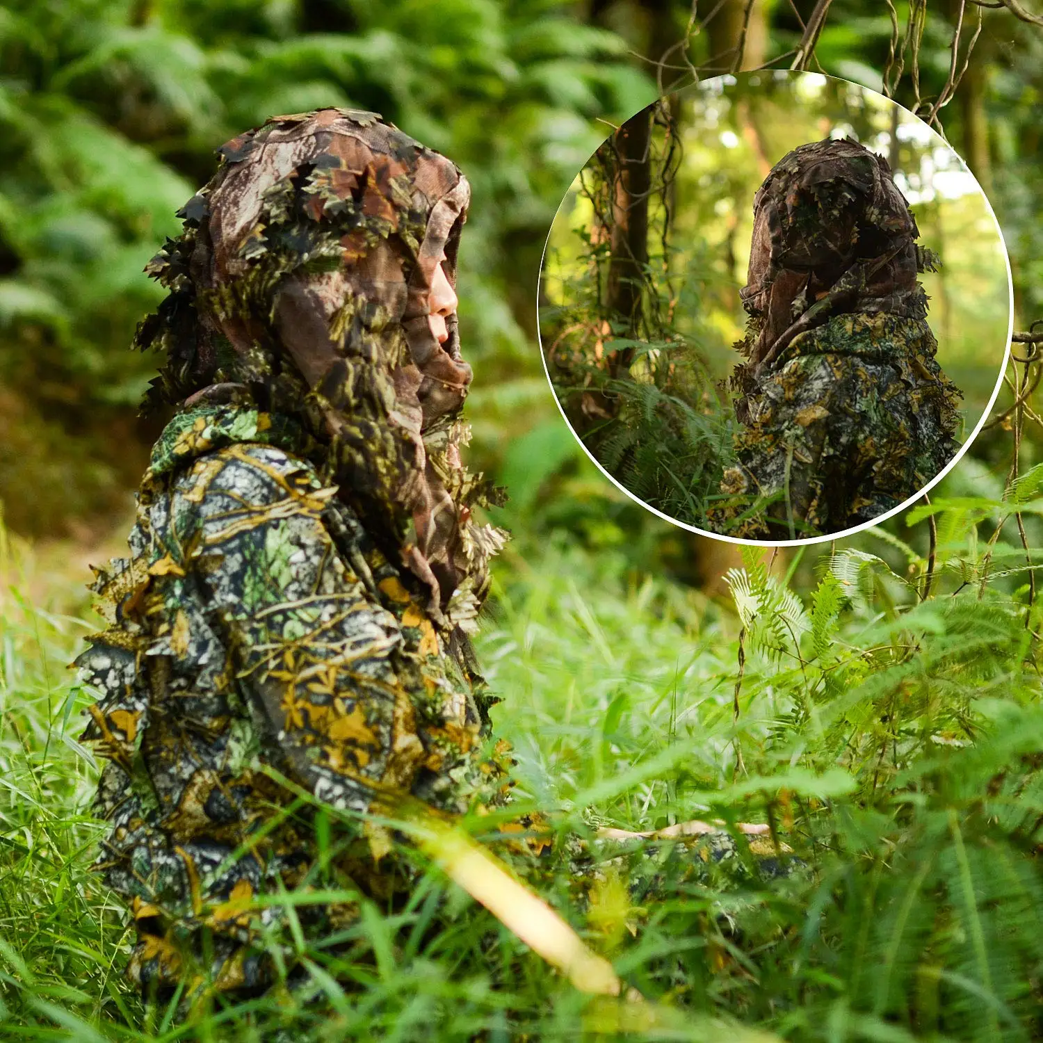 Ghillie Camouflage Leafy Hat/Boonie Hats 3D Full Face Mask Headwear Tactical Cap Turkey Camo Hunter Hunting Accessories