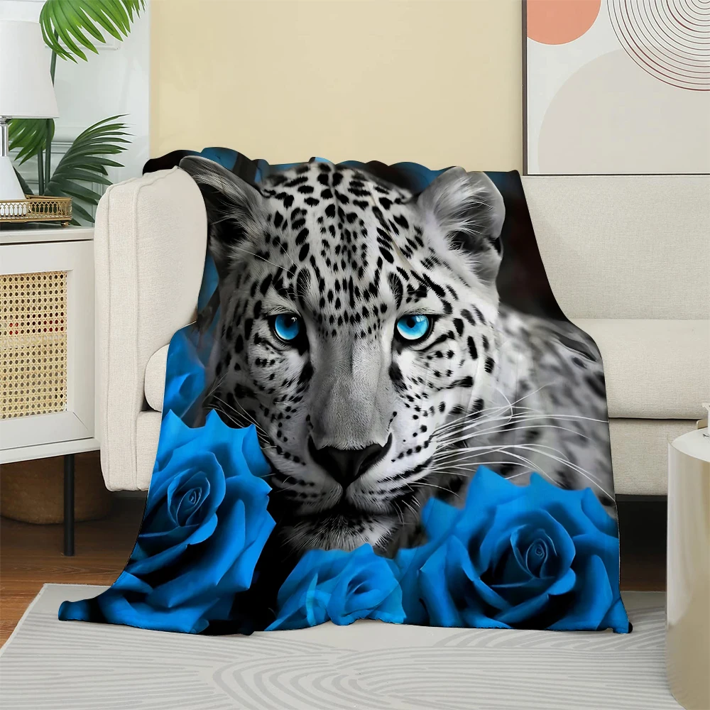 1PC Throw Contemporary Style Printed Animals Leopard Rose Flannel Blanket for Couch Bed Sofa Comfy Warm blankets Perfect Gifts