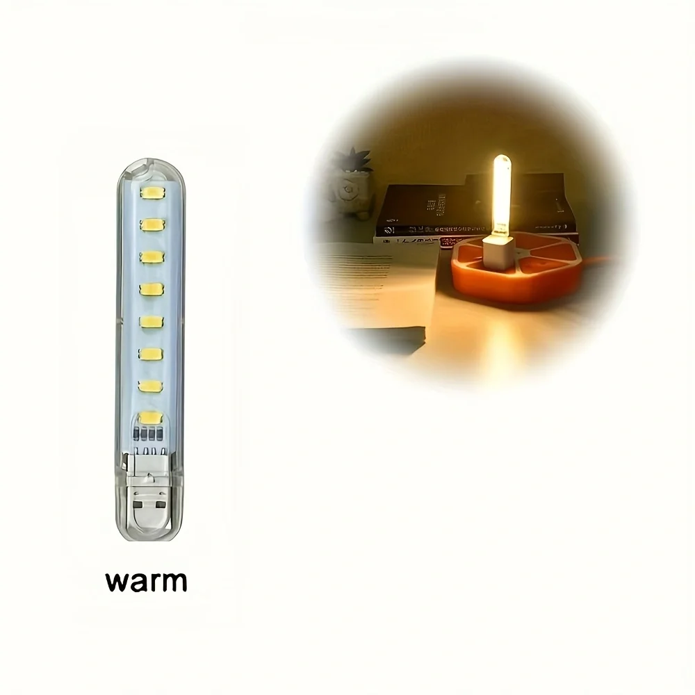 ضوء USB صغير محمول، 8 مصابيح LED ضوء دافئ توصيل في ضوء الليل، قراءة التخييم المحمولة ضوء الليل الطاقة المتنقلة