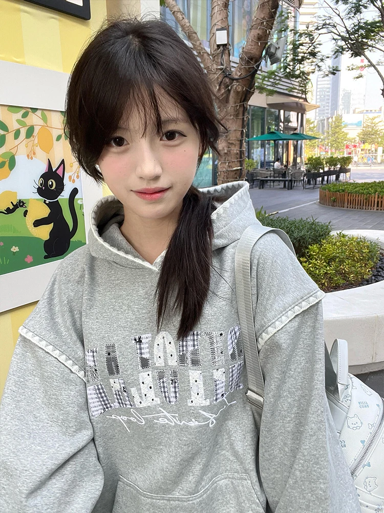 Chapéu de malha americano high street ey com capuz feminino outono inverno thiened solto casais preguiçoso outerwear suor