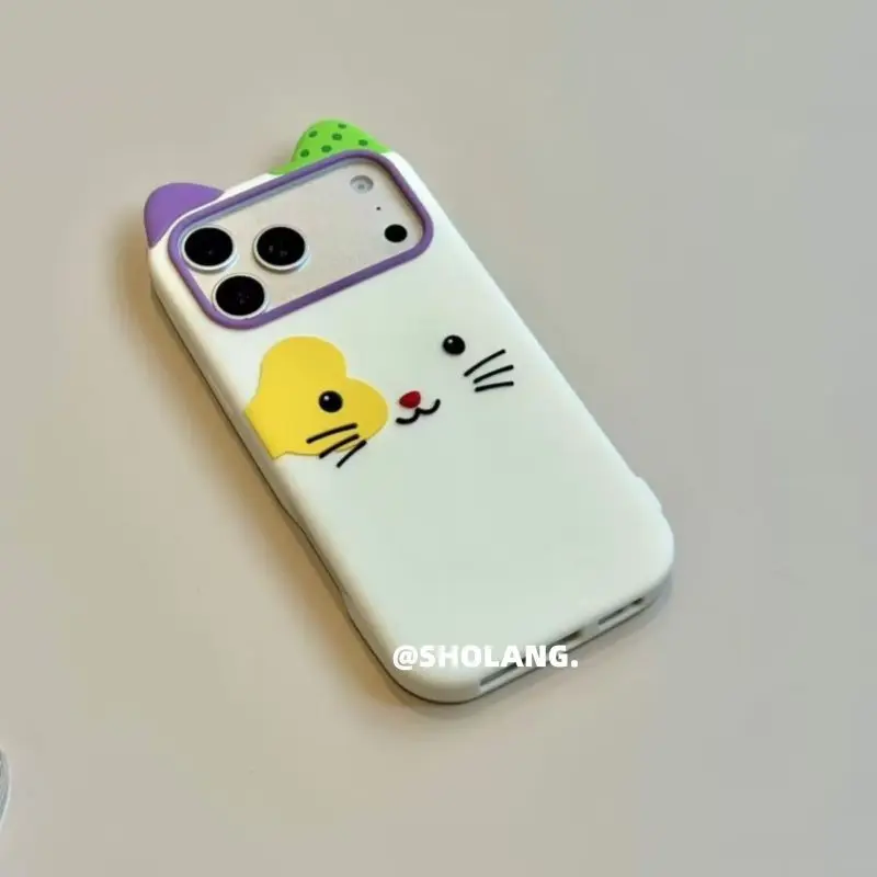 Creative Cartoon Cute Face-changing Cat Ear Phone Case for IPhone 17 16 15 14 ProMax Pro Silicone All-inclusive Back Cover Gift