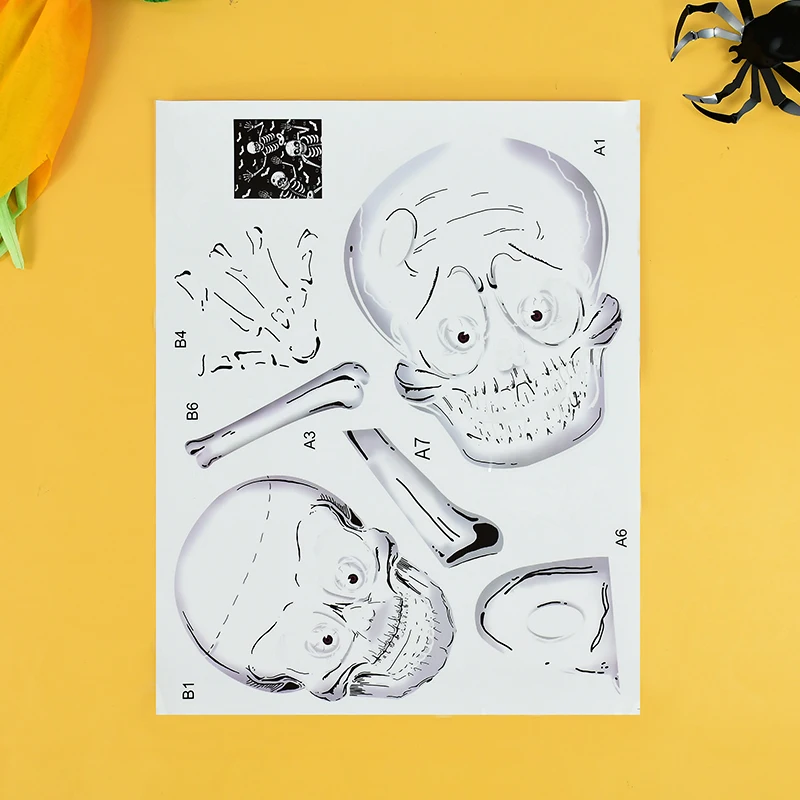 4PC Halloween Skeletons Window Stickers Bedroom Living Room Home Glass Wall Sticker Haunted House Halloween Party Decor Supplies