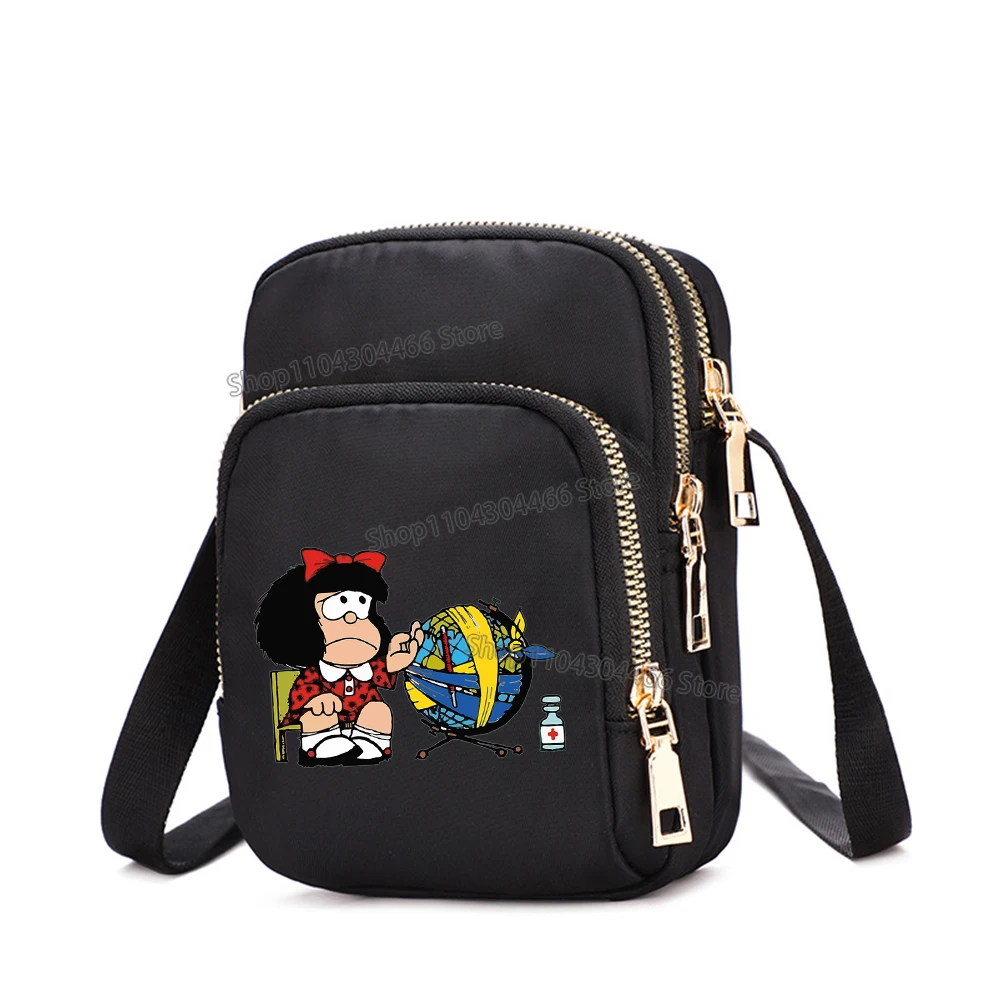 Mafalda bolsa para mulheres basta bolsa de telefone celular crossbody sacos de náilon alça de ombro bolsa feminina adolescentes axilas saco quadrado