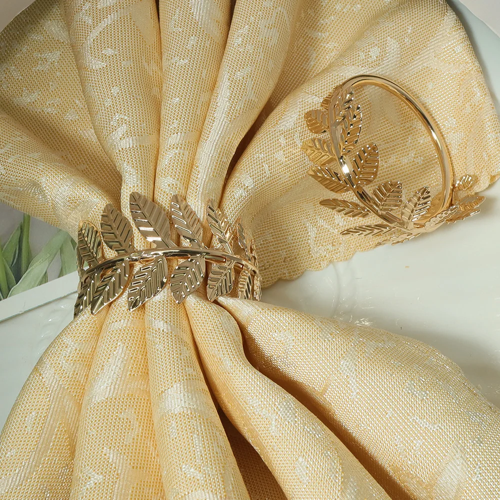 3/5 golden wheat colored napkin rings, leaf shaped napkin holder for Thanksgiving wedding table decoration