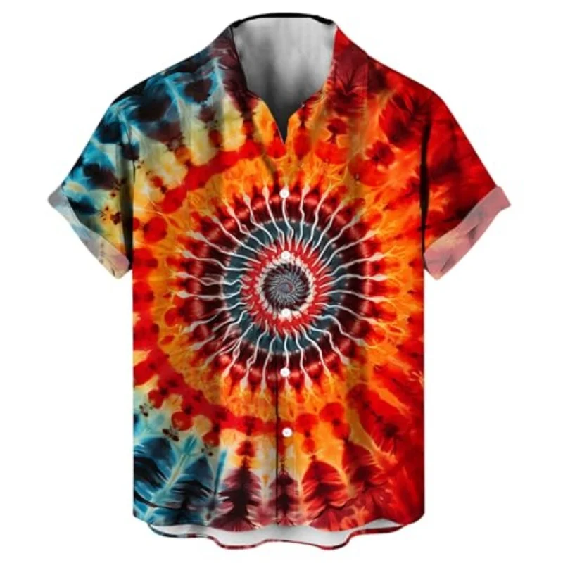 Summer man wuman shirts WHNBCW Novelty Tie-Dye Shirt Funny Psychedelic 3d printed Graphic Short Sleeved Button shirt male  wuman