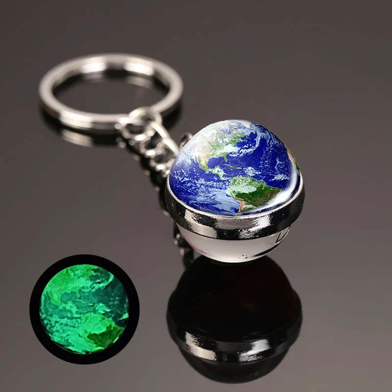 Universe Star Key Ring Solar System Metal Pendant Galaxy Nebula Earth Double-Sided Glass Ball Key Chain DIY Keychain Accessories