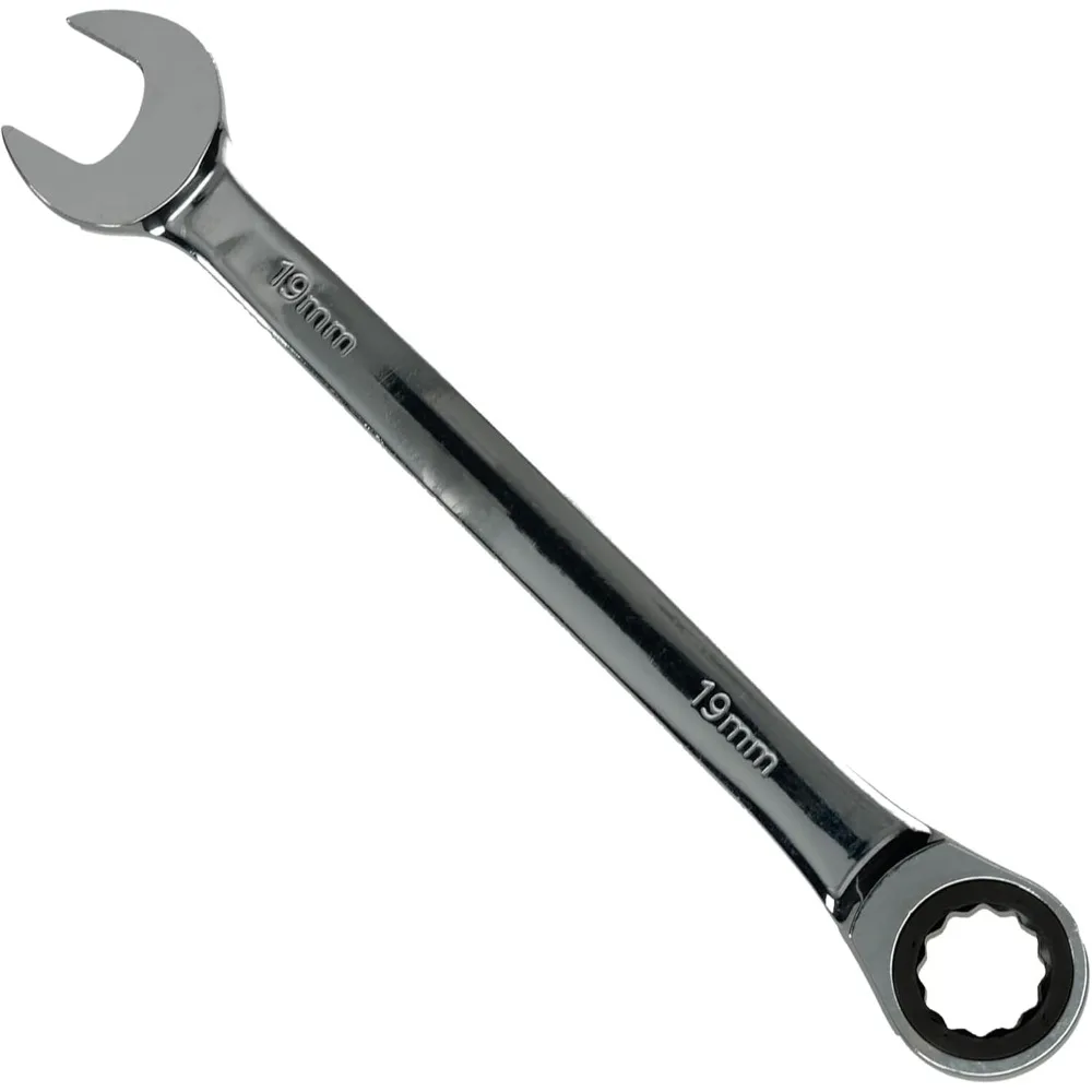 19mm Ratchet Spanner 72-Tooth, Fixed Head Gear Wrench Open End & Ring Combination, Manual Quick Ratcheting Tool