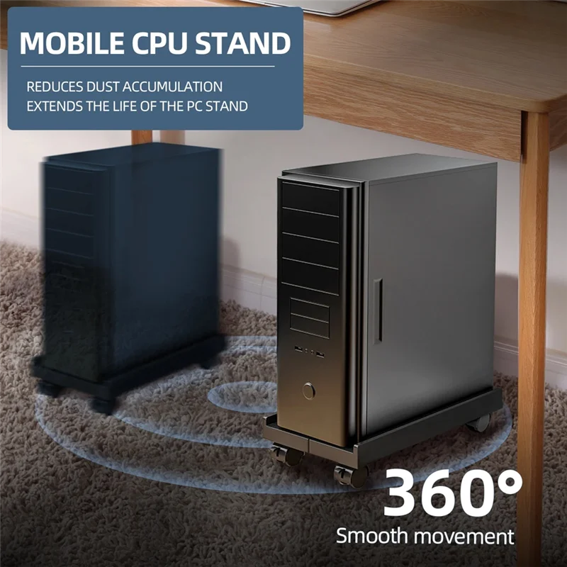 

GW-Adjustable Mobile PC Tower With Wheels Under Desk CPU Holder Stable Computer Host Stand