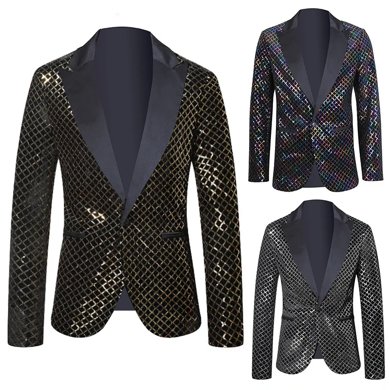 

Fashion Slim Fit One Button Blazers New Men's Sequined Pearl Design Jacket Spring Fashionable For Men Sequin Plaid Blazer Jacket