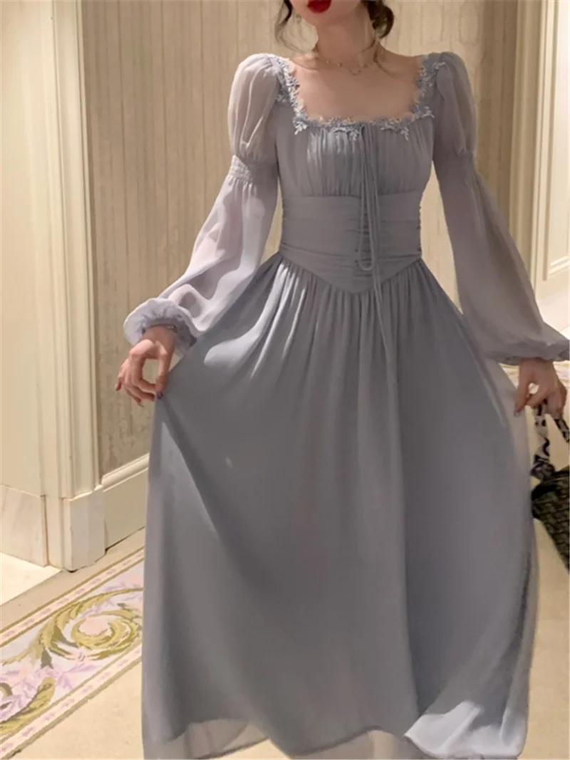 فستان ميدي نسائي جديد صيف 2023 فساتين كلاسيكية جديدة مكشكشة فرنسي رداء سهرة أنيق فساتين نسائية أنيقة