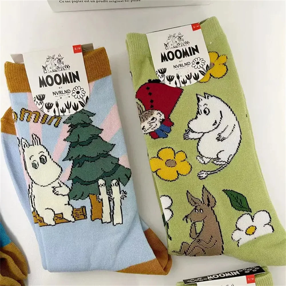 1 Pair/Set Kawaii Muumines Characters Anime Skateboard Socks Cute Cartoon Personality Middle Tube Cotton Socks Festival Gifts