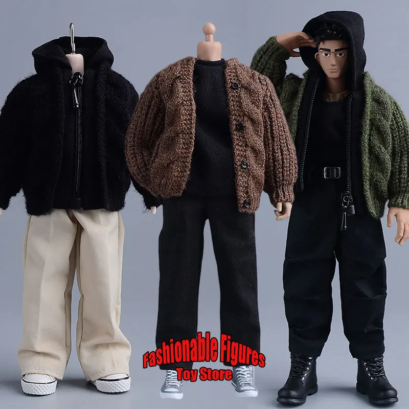 

1/12 Scale Zipper Knitted Sweater Male Soldier Cardigan Jacket Clothes For 6Inch BJD NW Action Figure Body