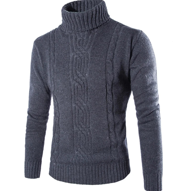 High Quality Male Turtleneck Turn-down Collar Pullover Sweater Solid Color Sweater