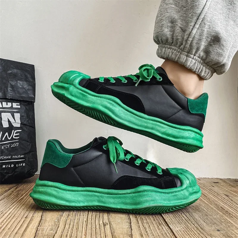 Harajuku Green Casual Sneakers Men Spring Shellhead Vulcanized Shoes Men Street Hip Hop Canvas Sneakers Men Platform Footwear