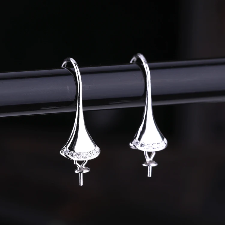 925 Sterling Silver Women Hook Earrings Crystal 8-13mm Pearl or Round Bead Semi Mount Earrings DIY Stone Trendy Fine Jewelry