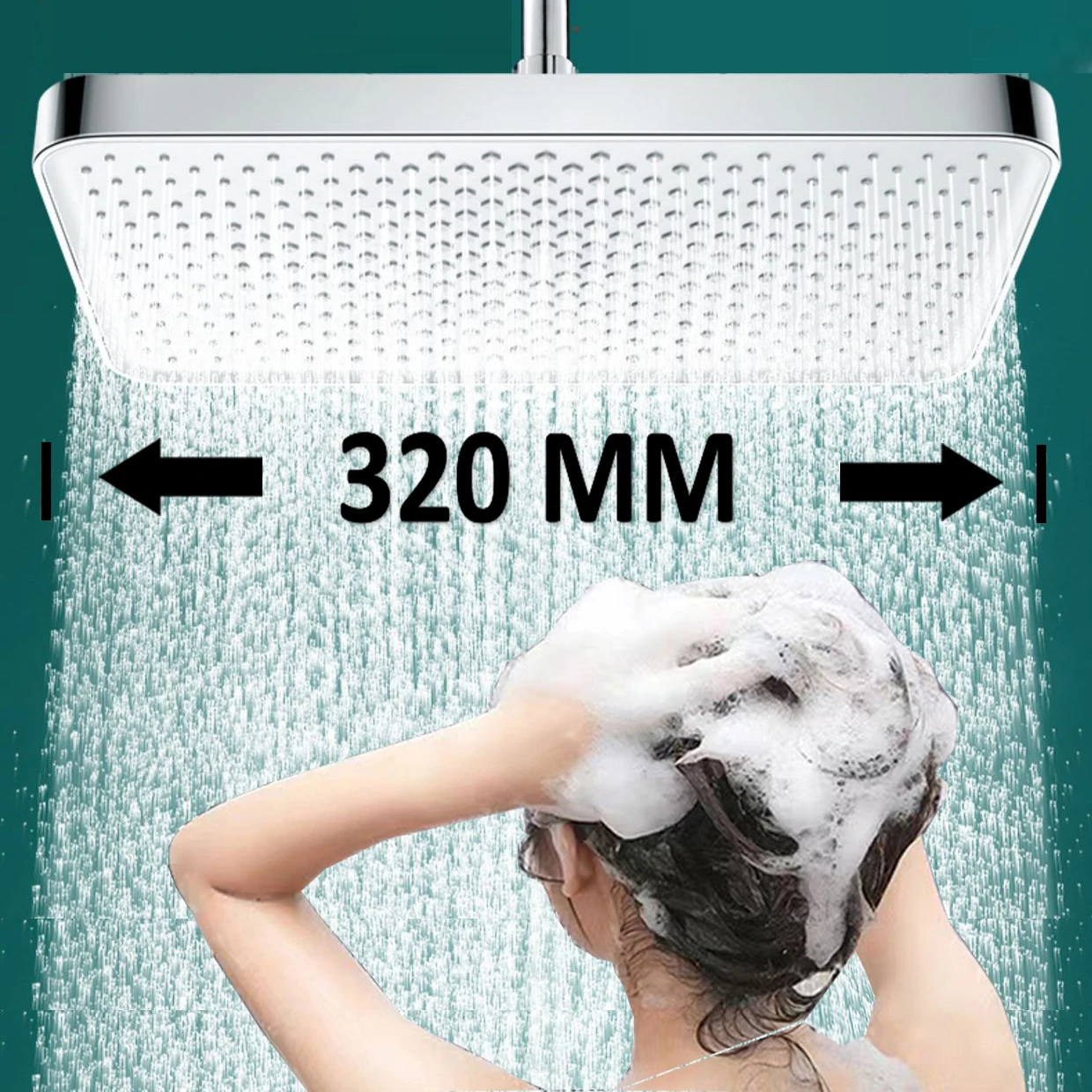 320mm Big Panel Large Flow Supercharge Rainfall Ceiling Mounted Shower Head Sliver 4 Modes High Pressure Massage Bathroom Shower