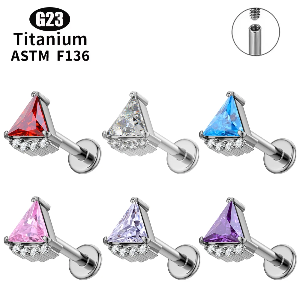 

Medical G23 titanium alloy zircon inner spiral flat bottom straight needle ear bone, earlobe cochlear nail Body piercing Jewelry