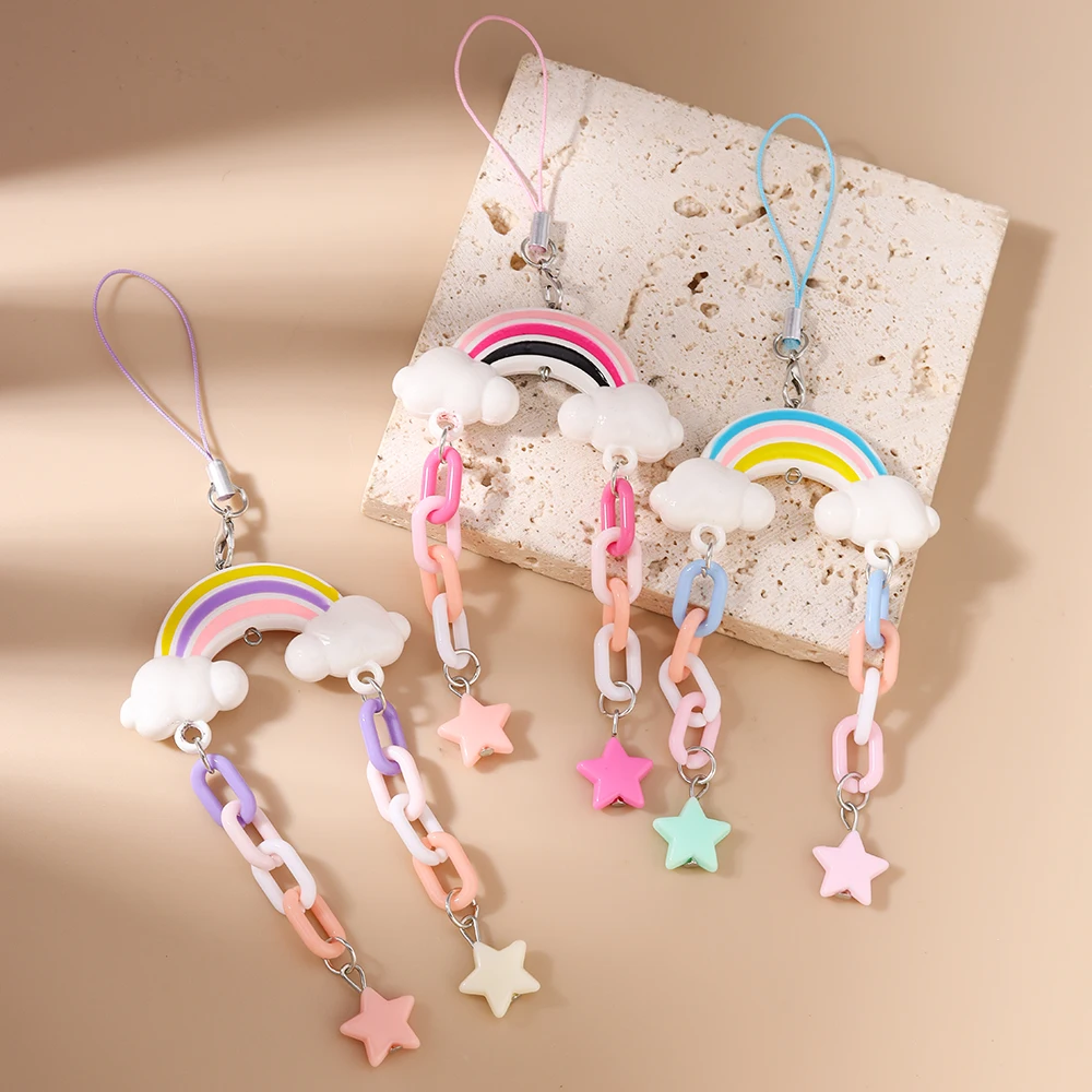 Aihua الحلو جميل قوس قزح ستار سلسلة هواتف معلقة حزام الهاتف اليدوية المحمول سلسلة مفاتيح قصيرة قلادة هدايا مجوهرات نسائية #4