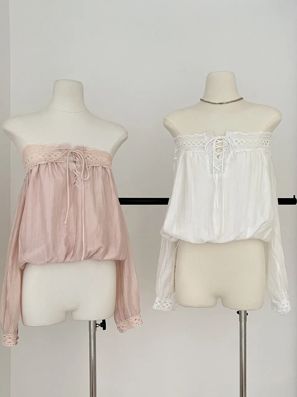 

Ele Lace Splice Long Sve Bal irt for Women Trendy Versatile Belted oulder Bared Autumn New Sle Sexy Sle