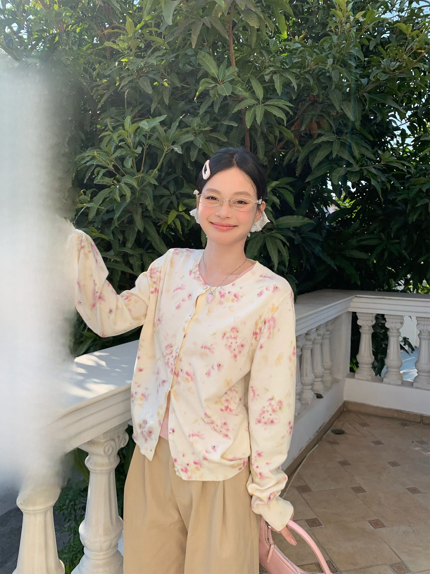 

Floral round Neck Knitted Open Cardigan Women's Spring New Unique Beautiful Loose Outerwear Top Commute Style