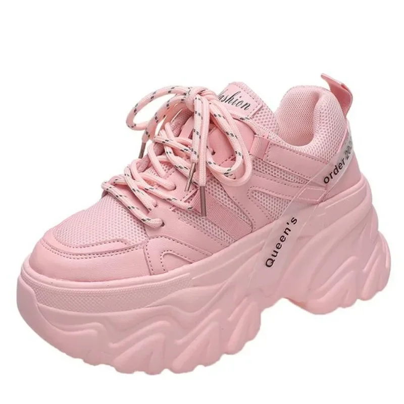 8CM piattaforma donna Casual scarpe in rete traspirante nuova estate Chunky Sneakers primavera autunno zeppe tacco nascosto scarpe per il tempo libero donna