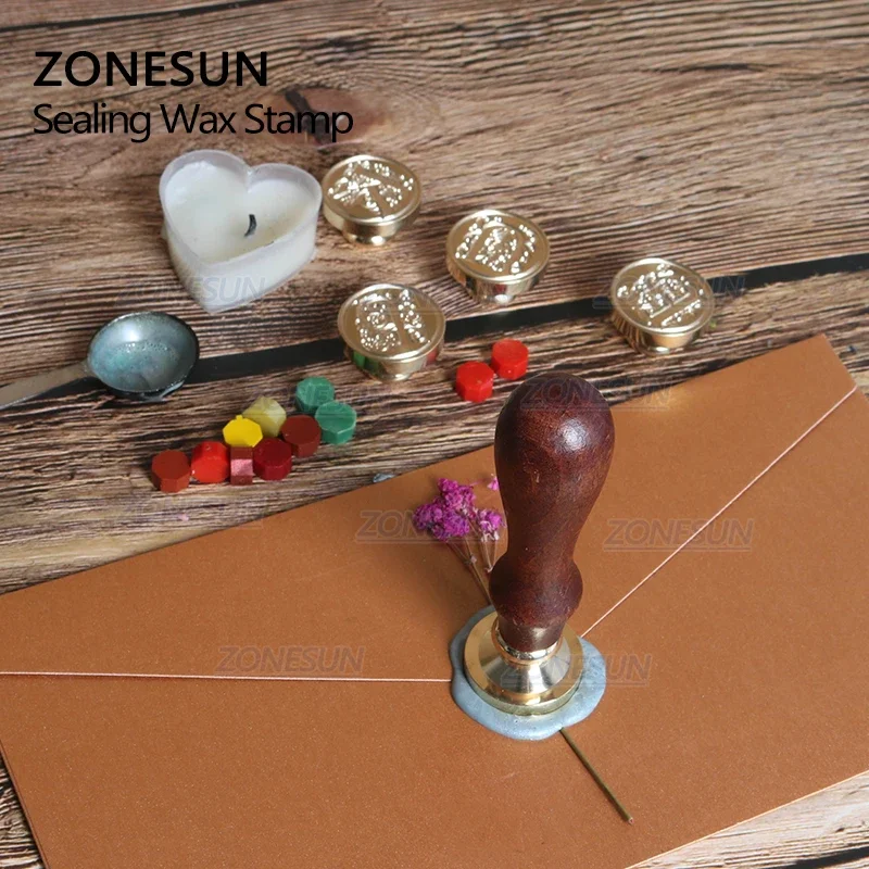 ZONESUN Wax Seal Tool Blessing Phrase Seal Stamp  with wood Handle for Gift Packing Letter Envelopes Parcels Wedding Invitations