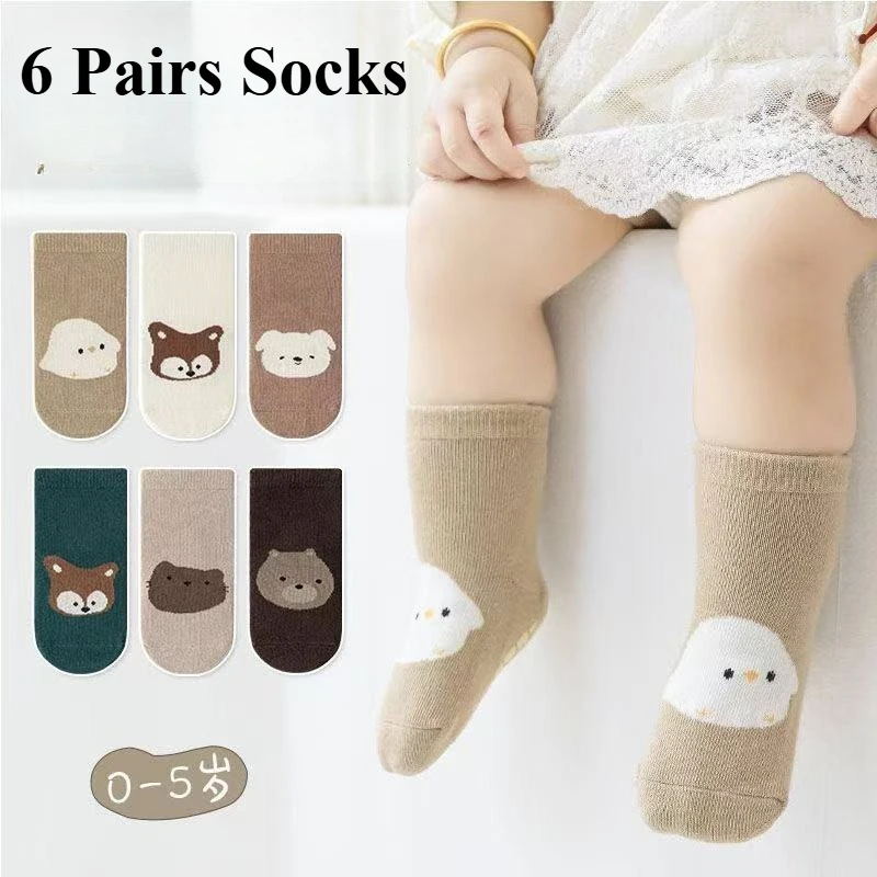 6 Paar rutschfeste Baby-Socken mit Klebespüle, Bodensocken mit Cartoon-Muster für Kinder, Trampolinsocken