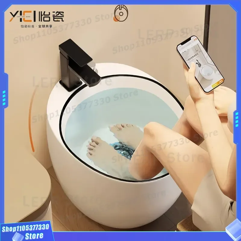 Deepened Ceramic Foot Soaking Basin Goose Egg Shaped Washing Pool for Bathroom Multifunctional Floor Type Mop Bucket Large