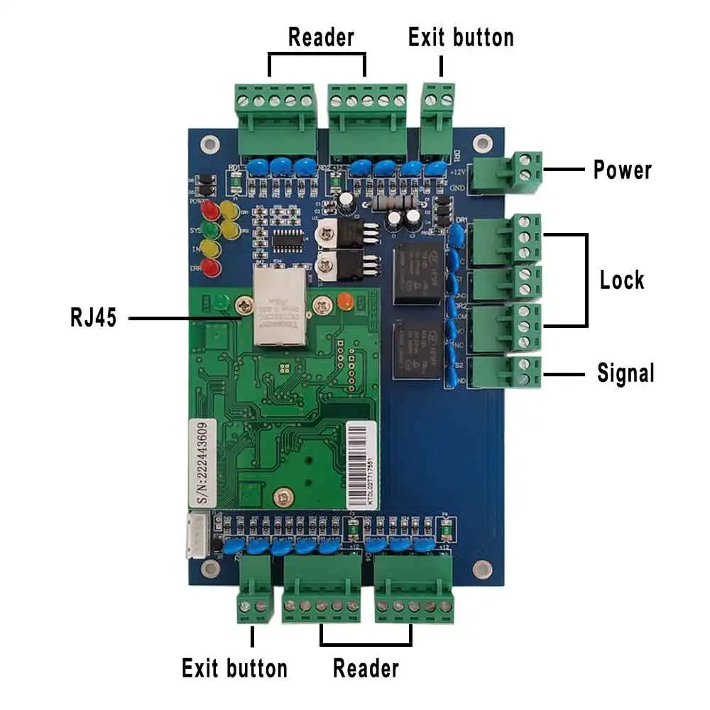 TCP/IP Two Door Access Control Board  Can Connect To Two Way Wiegand 26/34 Reader And Two Exit Button L02