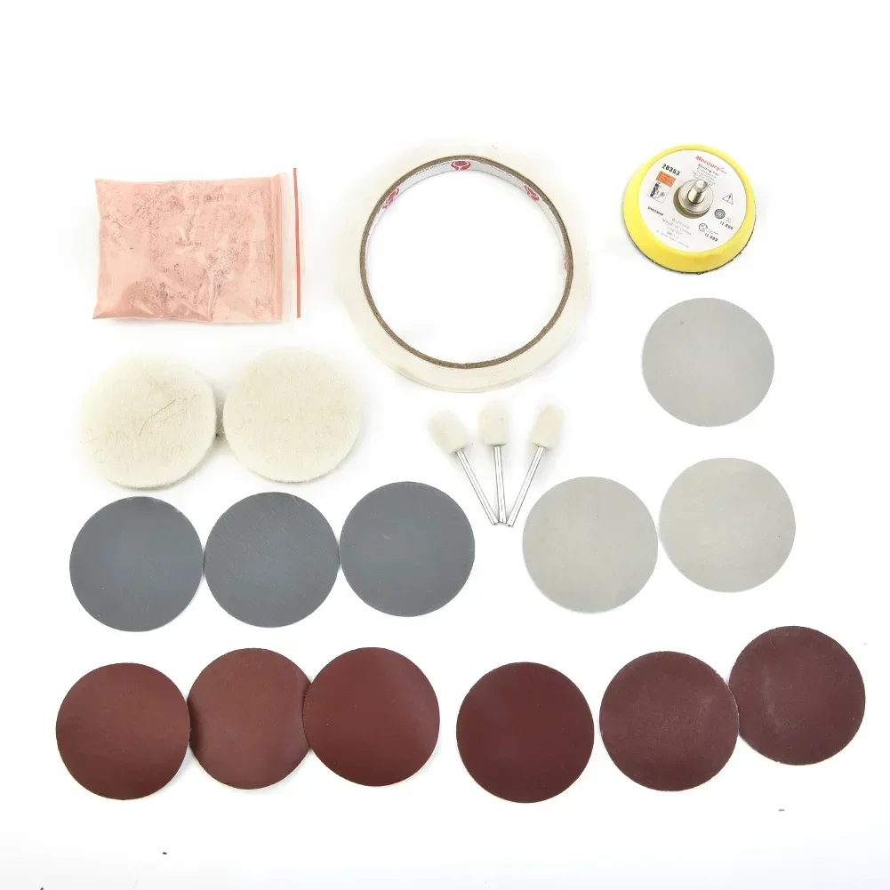 20Pcs/Set Watch Glass Polishing Kit Glass Cleaning Scratch Removal Polishing Pad And Wheel 50mm Backing Grams Cerium Oxide Powde