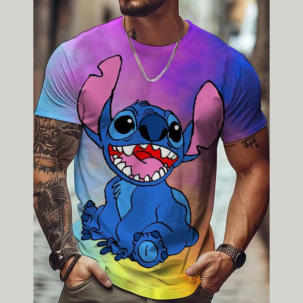 

Футболки для отдыха Lilo & Stitch Мужчины Женщины Футболка с круглым вырезом Pure 3D Печать Футболка с портретом с потертостями Одежда больших размеров