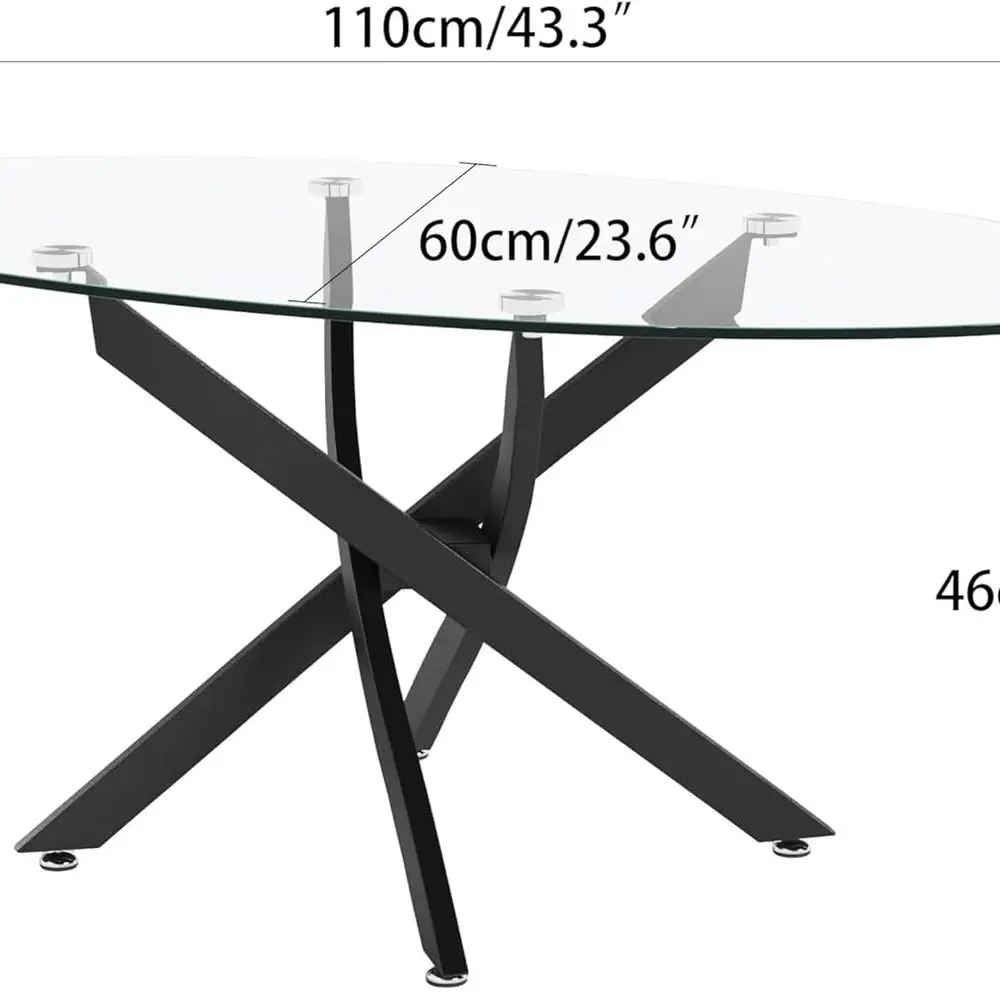 طاولة قهوة حديثة بيضاوية من الزجاج المقسى - إطار معدني أسود أنيق لغرفة المعيشة والمكتب