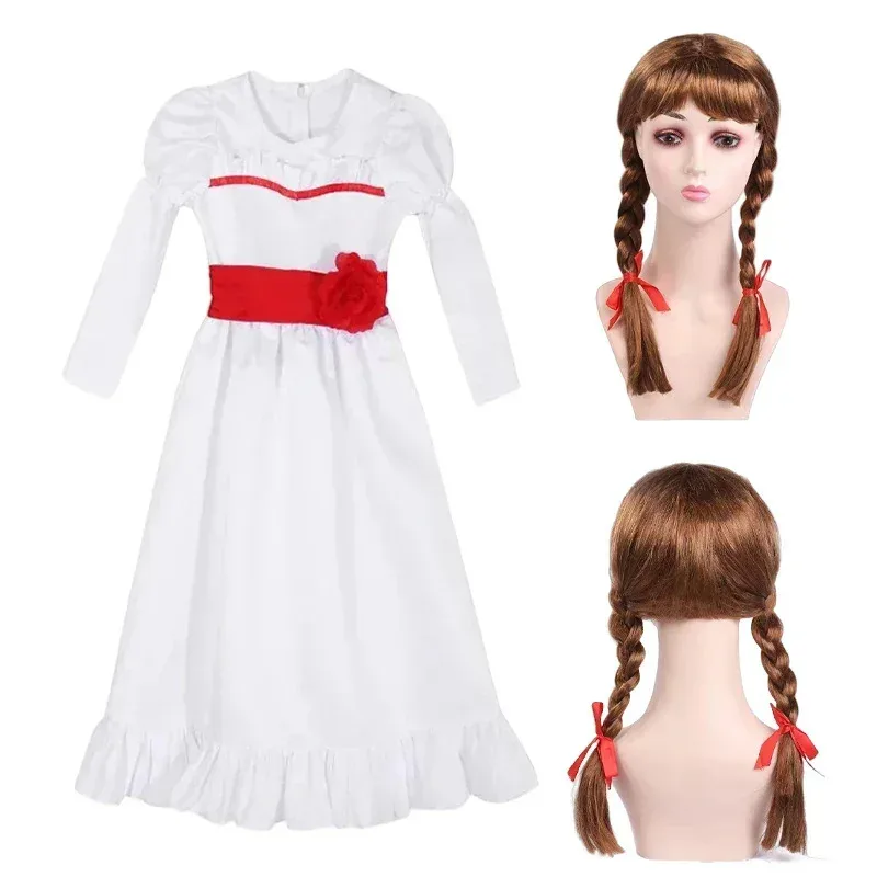 الكبار الاطفال الرعب العروس تشاكي أنابيل تأثيري فستان مُصمم حسب الطلب الباروكات شعوذة دمية قناع النساء الفتيات الشر هالوين الملابس6;d