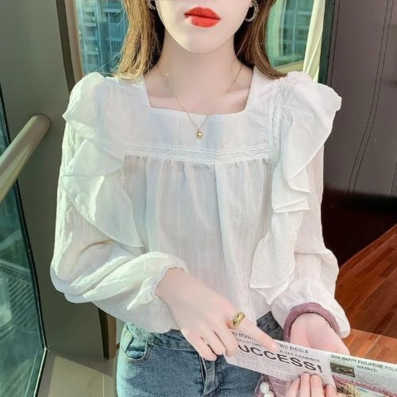 Blouses Women Ruffles Square Collar Design Elegant Temper Fashion OL Ulzzang Females Блузки Spring New Arrival Stylish Young Ins