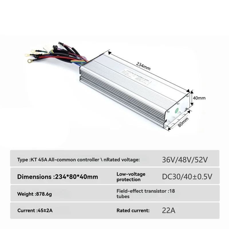 

ABST Electric Bike Controller 45A 48V/52V 18 Tube Controller For Ebike Motor Conversion For KT LCD Display