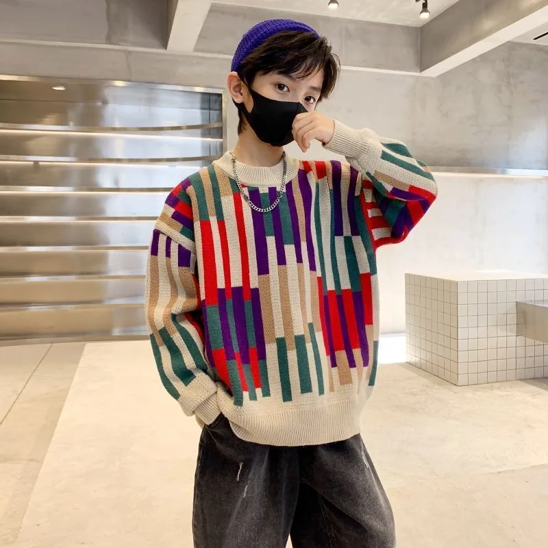 

2025 New Boys' Thermal Fleece Pullover Sweater - Thickened Winter Knitwear for Big Kids, Stylish All-Season Design