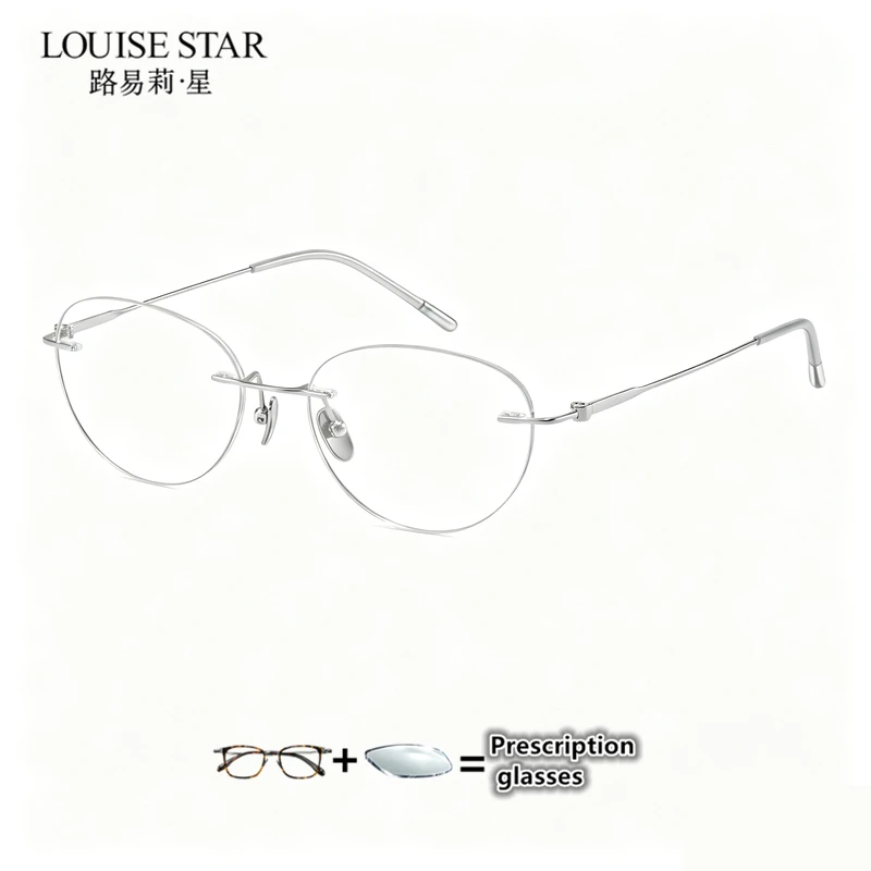 Pure Titanium Rimless Eyeglasses Frame Women Cat Eye Optical Myopia Prescription Glasses Frame Lightweight Spectacles