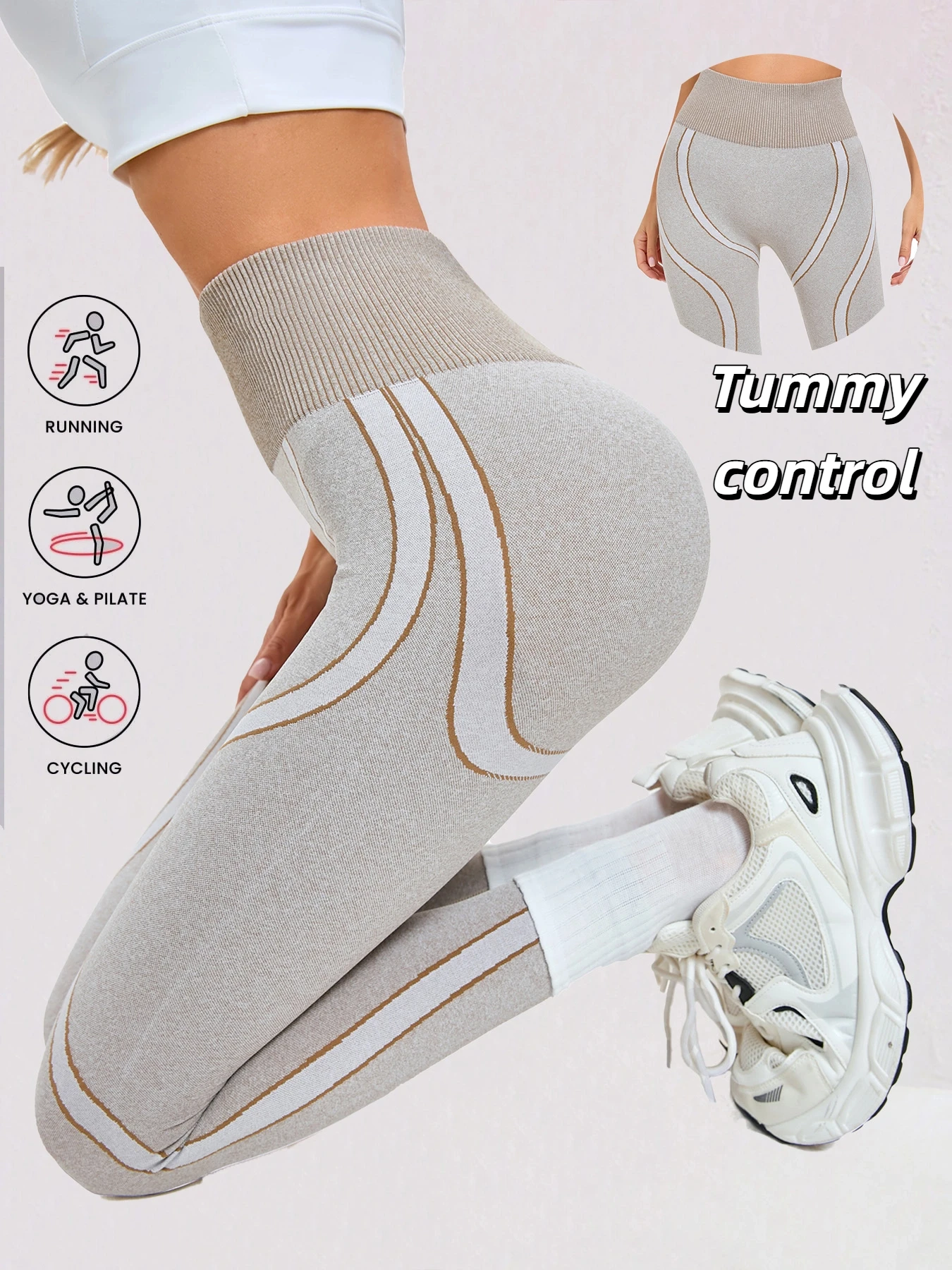 Women's Yoga Pants Constrast Fashion High Waist Leggings Tummy Control Hip Lifting Sports Workout Gym Tights