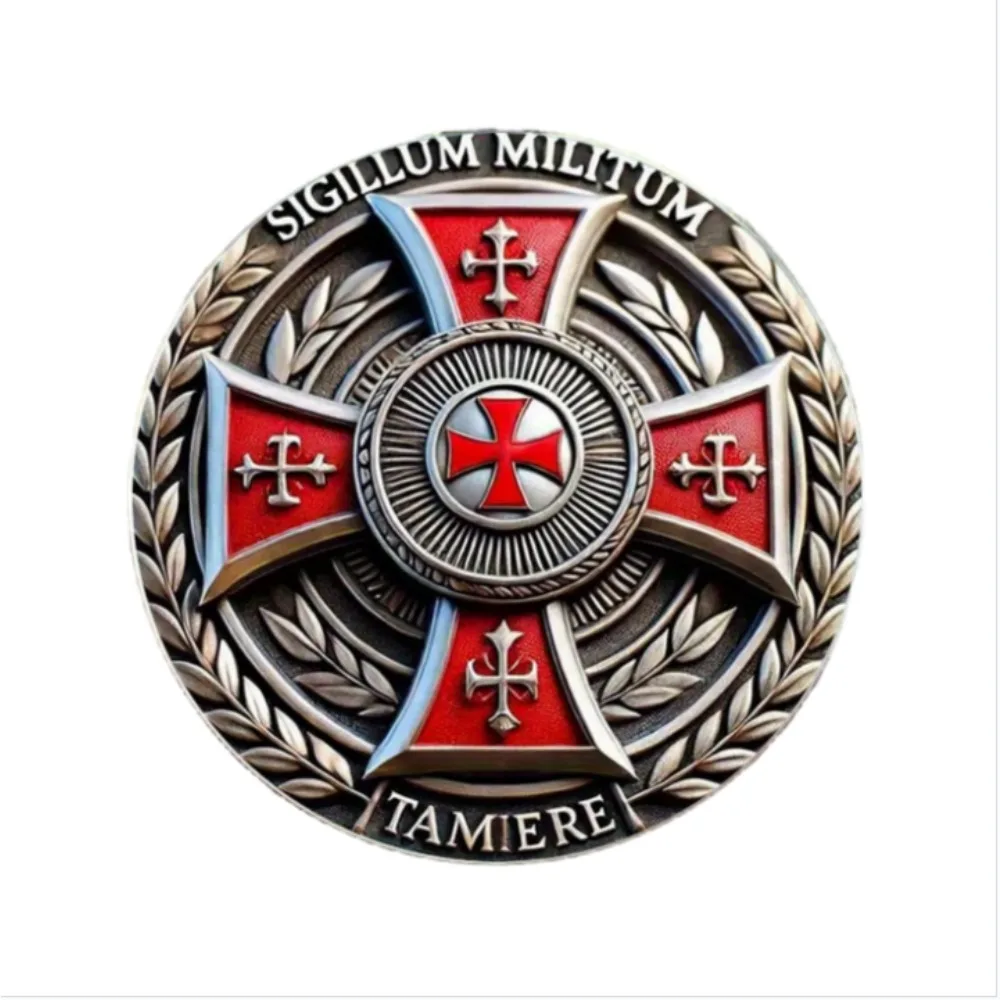Retro Medieval Templar Pattern Round Metal Keychain Portable Ornament for Bag Car Stylish Daily Decoration Gift