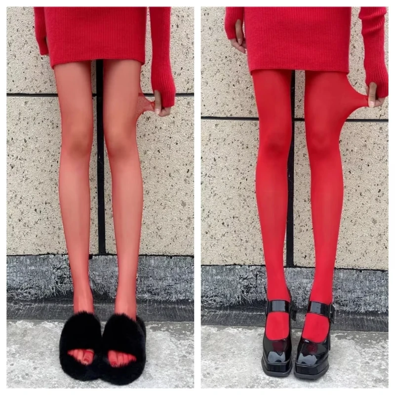 Rot Sexy Strumpfhosen Herbst Winter Dünne Strümpfe Strumpfhosen Oberbekleidung Neue frauen Strumpfhosen Elastische Leggings Anti-haken Warme Hosen