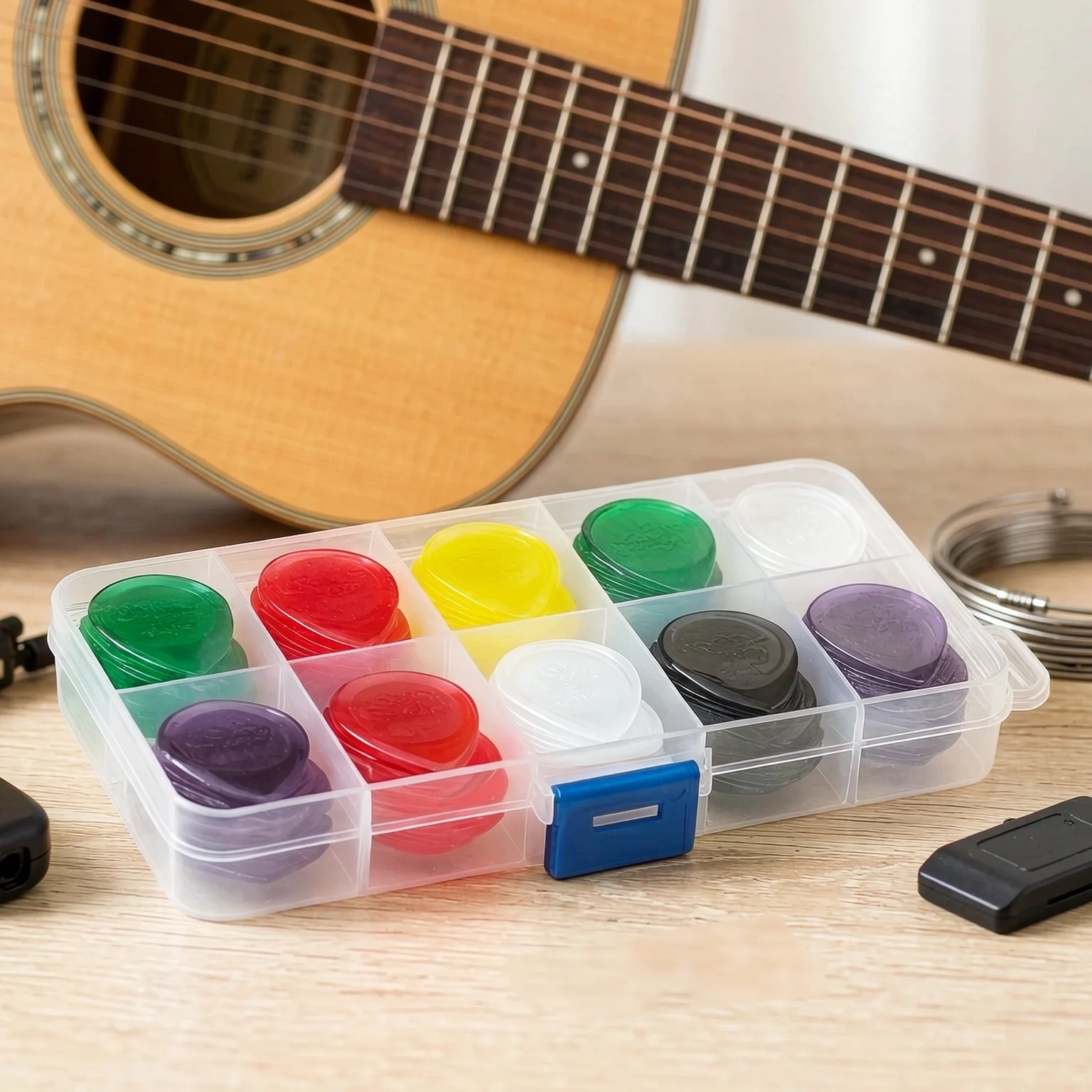 30/50Pcs Guitar Picks Set, Teardrop Shape with Assorted Thickness, Celluloid Picks with Box for Guitar, Ukulele, Bass TMZ