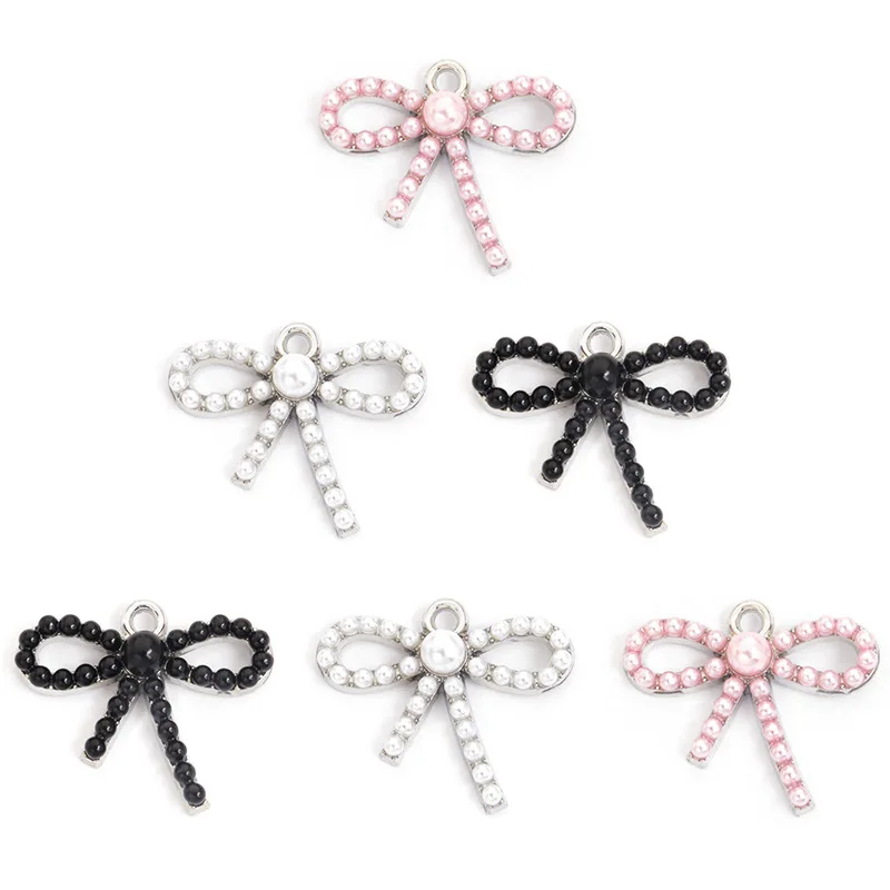 Lote de 100 unidades de dijes colgantes con lazo, perlas de imitación, 22,9x19,3mm, aptos para pulsera, collar, llavero, fabricación de joyas