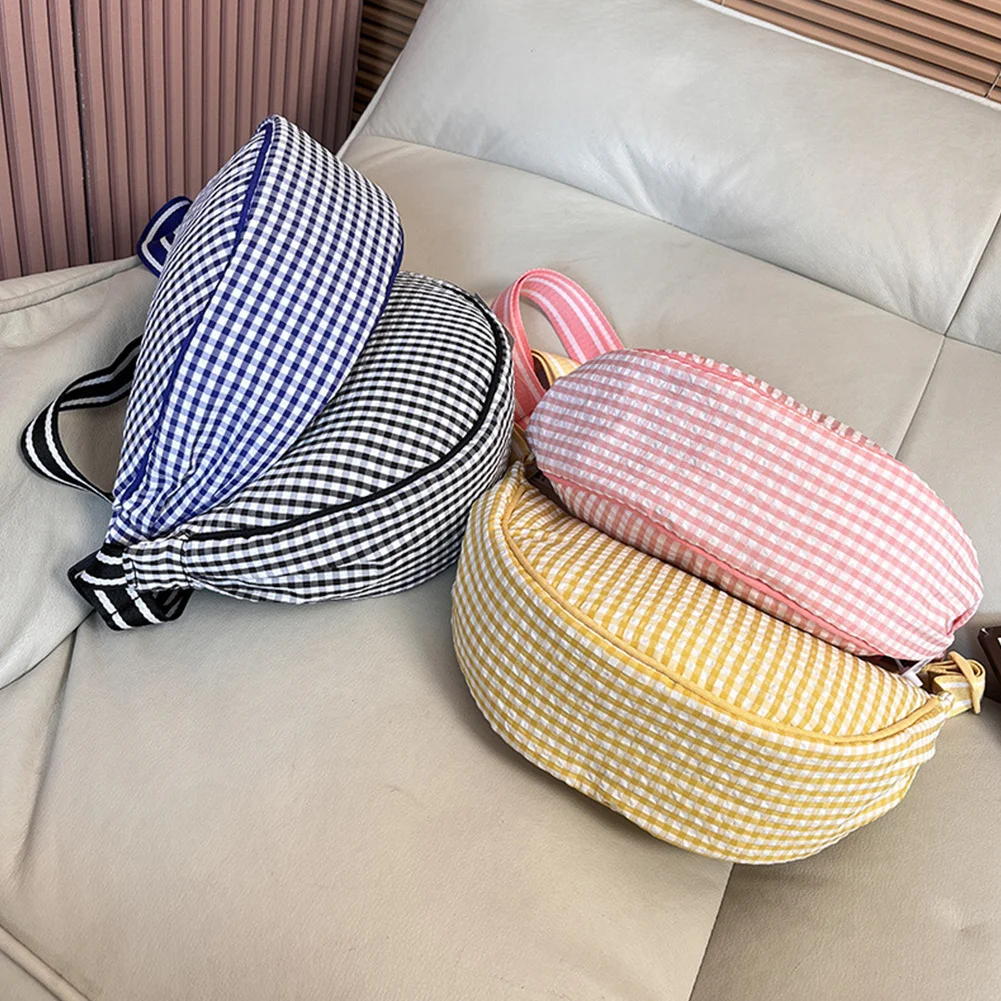 

Plaid Nylon Crossbody Bag Lightweight Crescent Bag Casual Handbag for Women