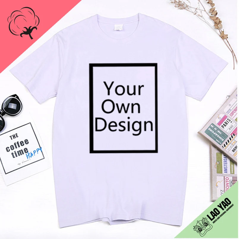 Please contact customer service first - Customized casual T-shirt 100% cotton DIY Your Like photo or logo men\'s and women\'s top