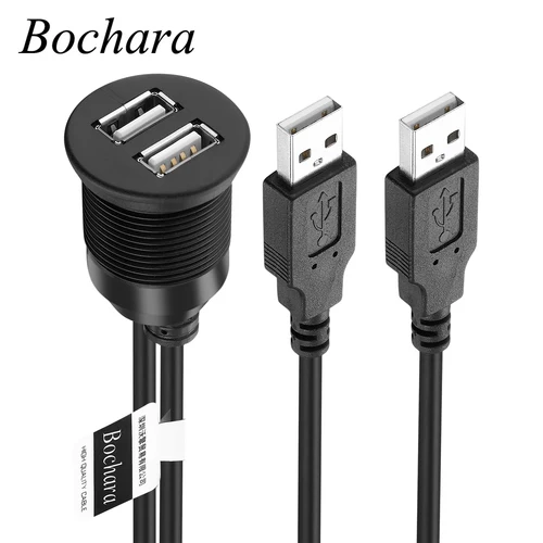 Bochara 플러시 마운트 패널, 듀얼 USB 2.0, 암수 연장 케이블, 자동차 트럭 보트 오토바이용 차폐 