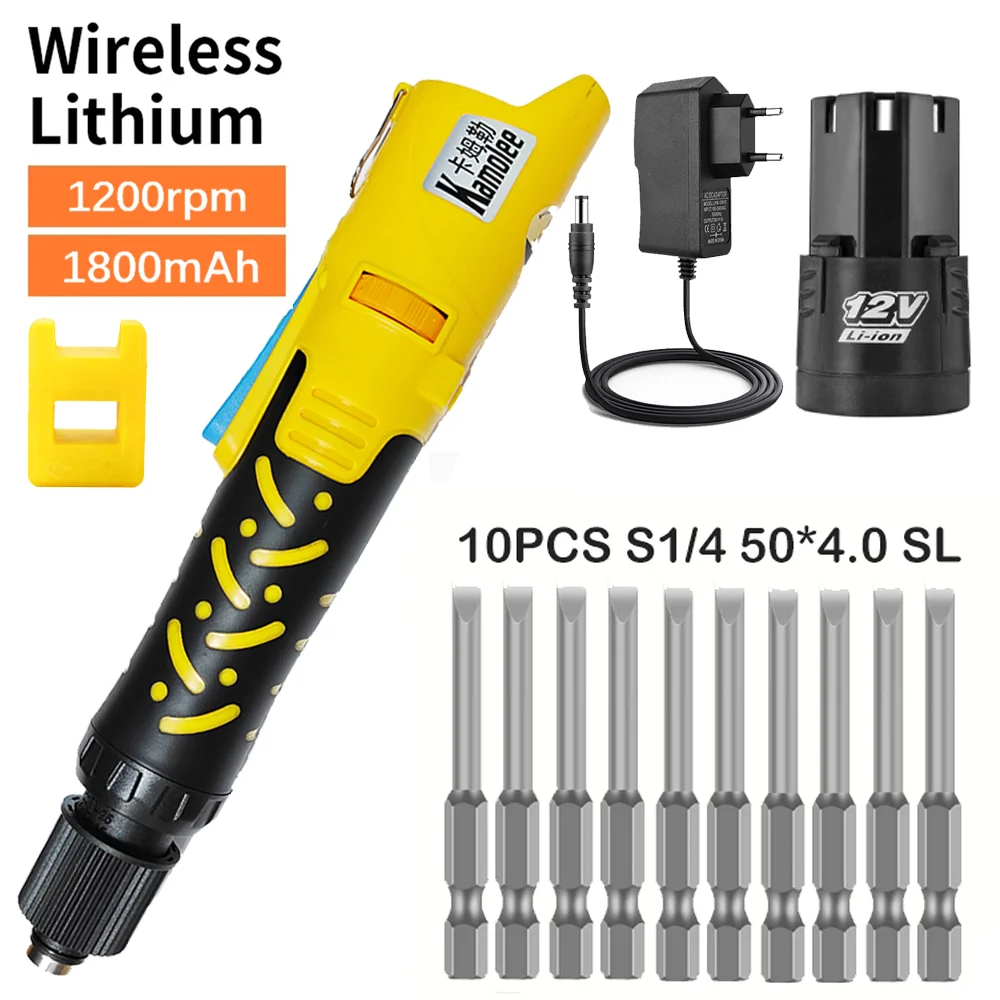 

12V Rechargeable Electric Screwdriver with 10pcs 50x4.0mm Slotted Bits Set Multifunction Cordless Electric Screwdriver Hand Tool