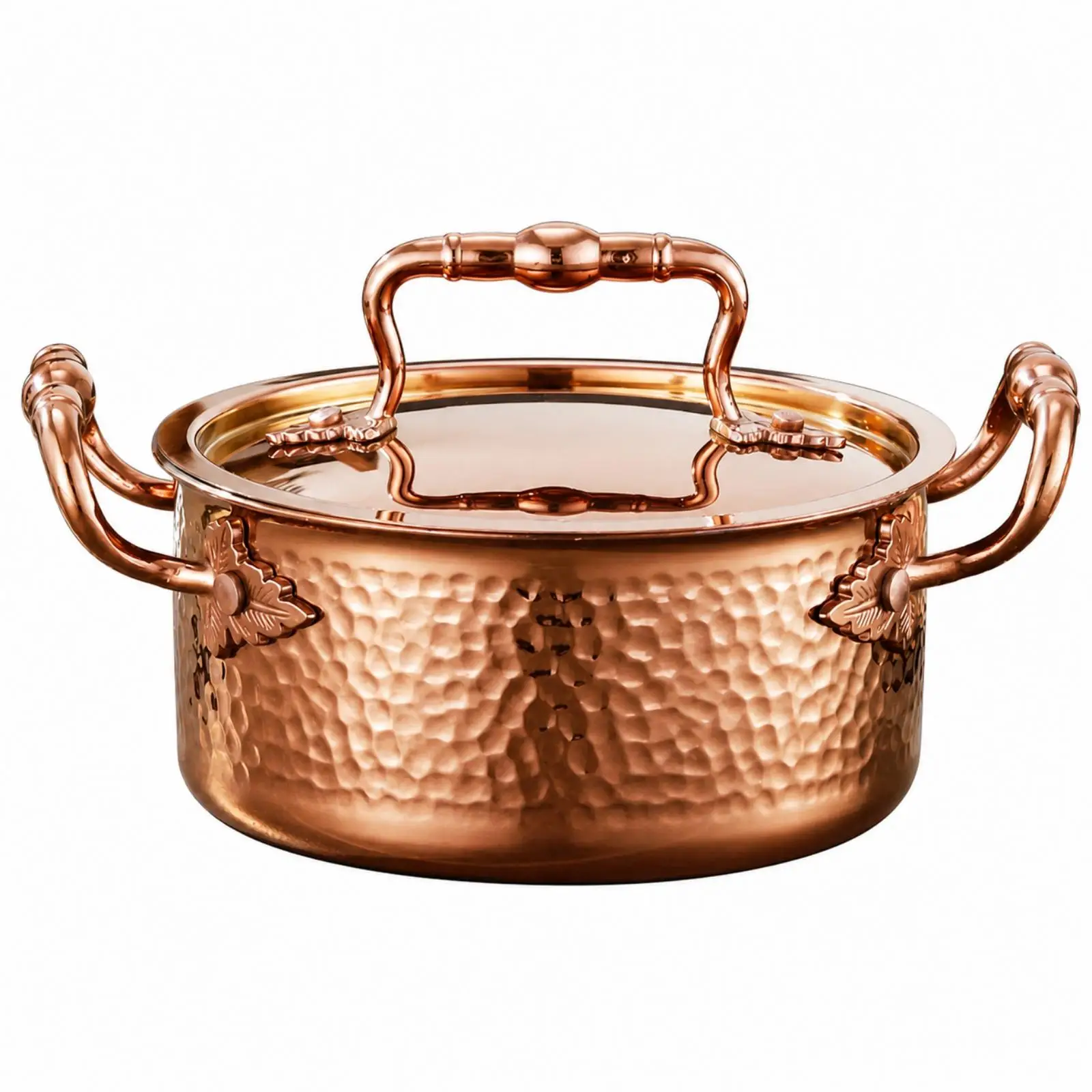 Single-Person Individual Hot Pot Hammered Finish, Leaf-Shaped Side Handles, Stainless Steel Hot Pot, for Home Dining