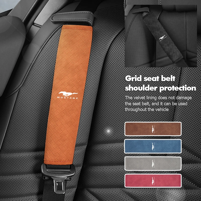 Funda para cinturón de seguridad perforada de cuero para coche Mustang, funda protectora antideslizante Fiesta Kuga Edge Mondeo Explorer Shelby GT