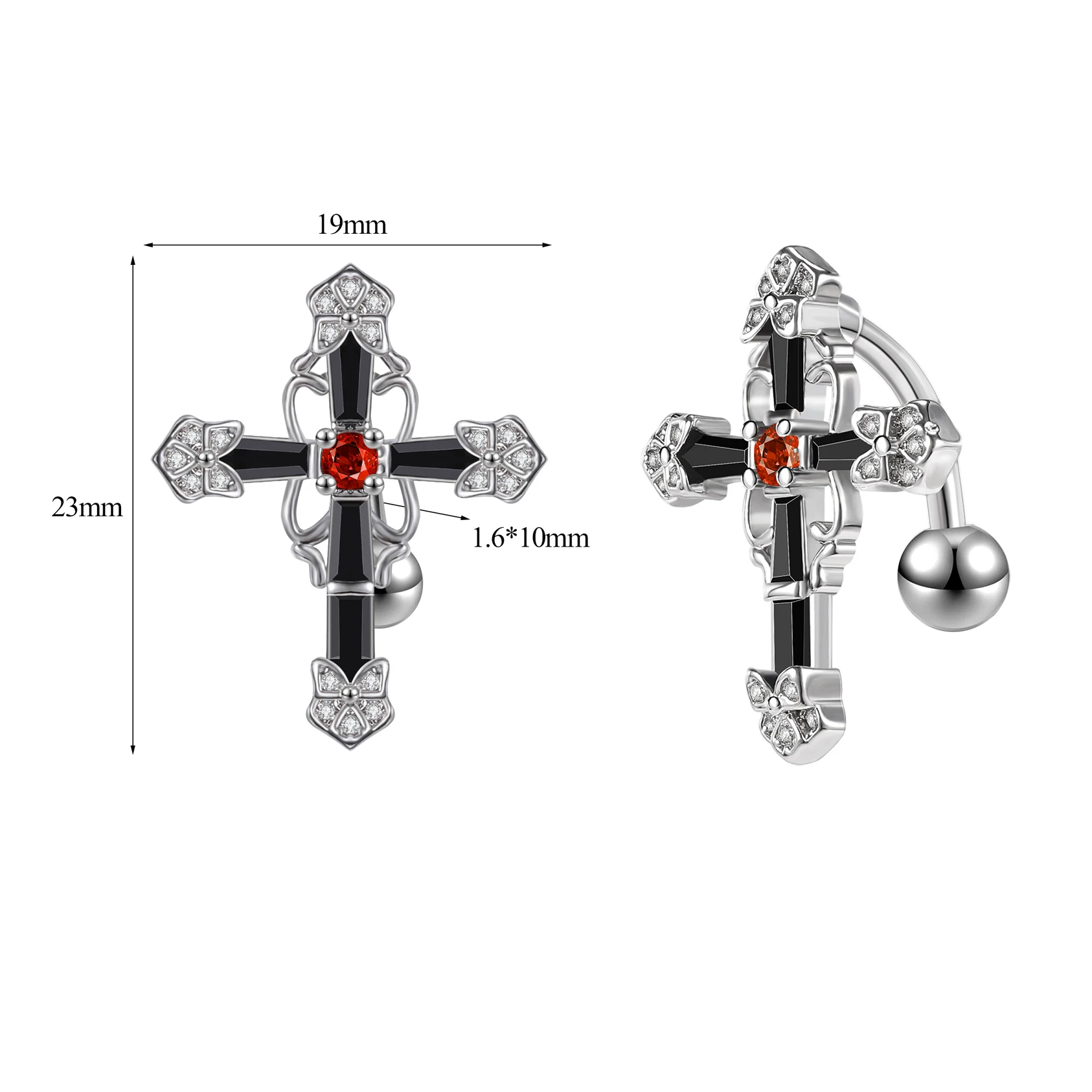 Black Stainless Steel Belly Button Ring, Gothic Skull
